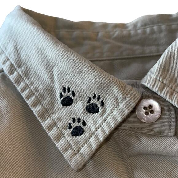 Embroidered Cat Button Up Shirt Shacket Khaki Kitty Top - Picture 6 of 10